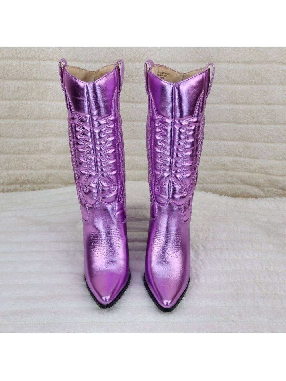 Disco Cowboy Metallic Lilac Purple Western Cowgirl Boots New - Picture 8 of 9
